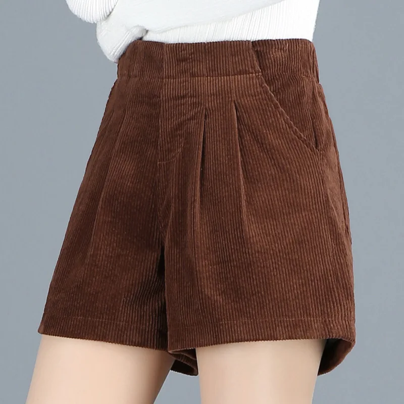 Женские вельветовые шорты с широкими штанинами черные коричневые