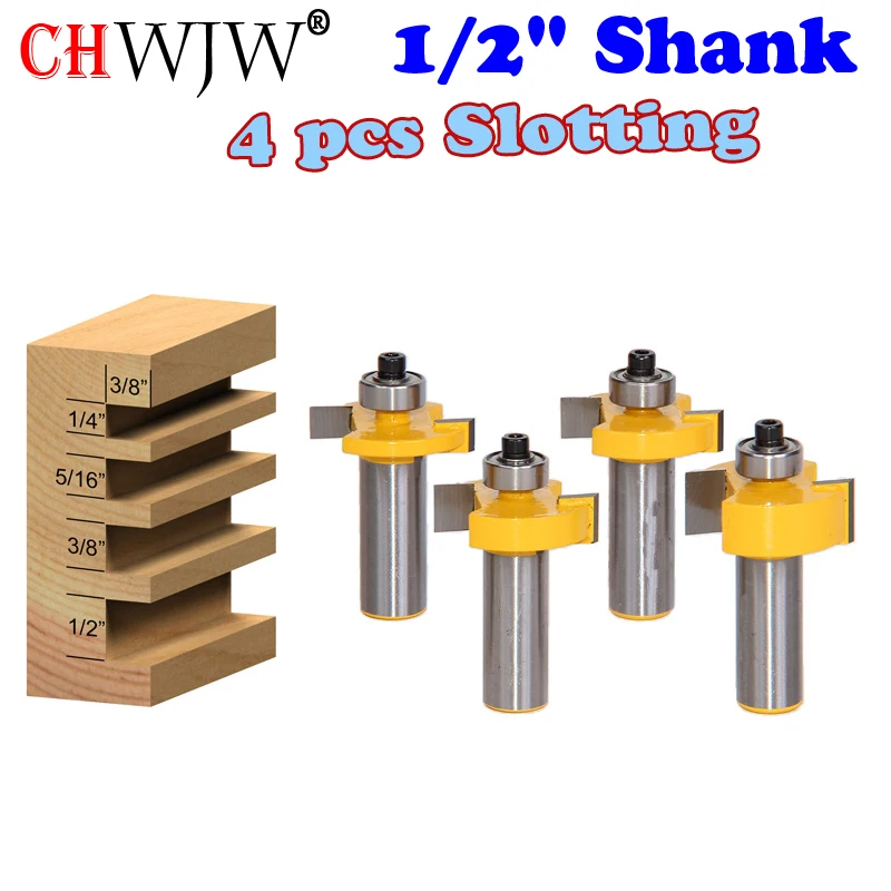 

4 PC 1/2" Shank Slotting/Grooving Router Bit Set - Chwjw 14481