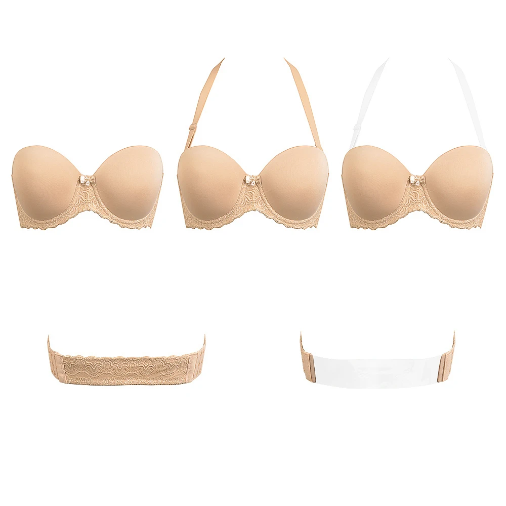 Женский кружевной бюстгальтер без подкладки белый с глубоким вырезом бретелек