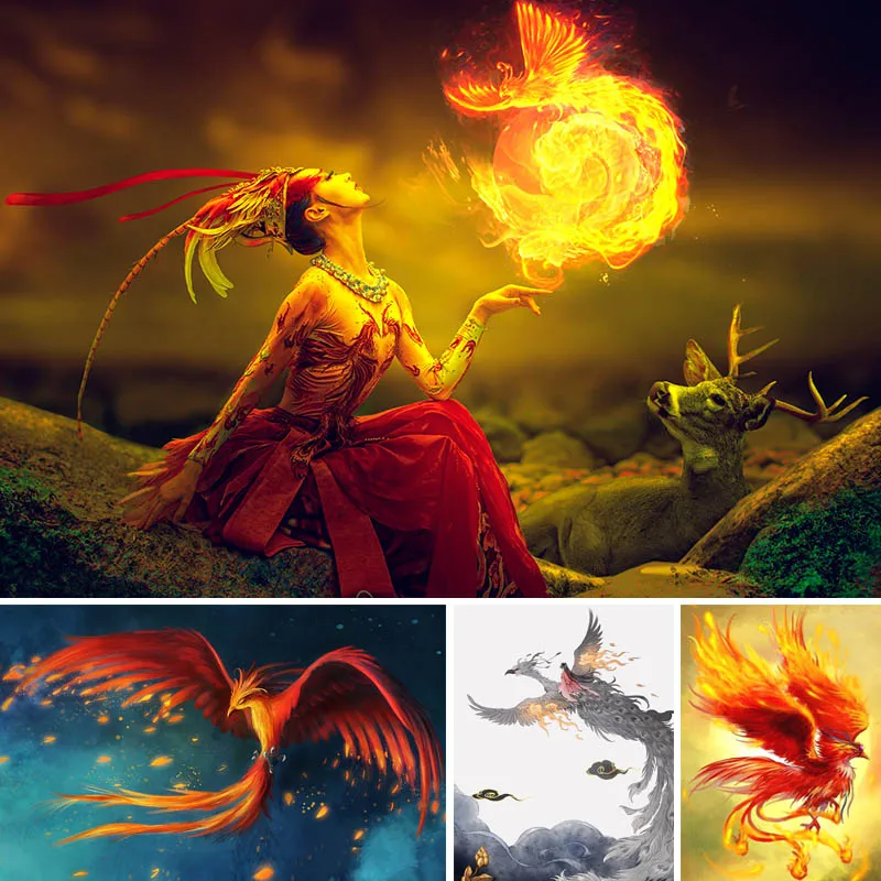 Diamond Painting Phoenix Fire Full Square 5d Diy Diamant Deer Animal Dimond Embroidery Cartoon Girl Home Decor Gift X41 | Дом и сад