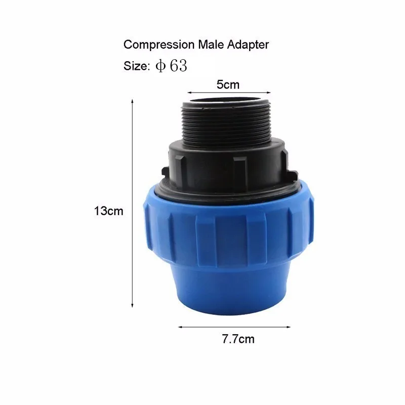 63mm 1 шт. HDPE компрессионный Мужской адаптер пластиковый ПП муфта для орошения трубы Быстрый разъем фитинг гибкое соединение - Цвет: 63mm