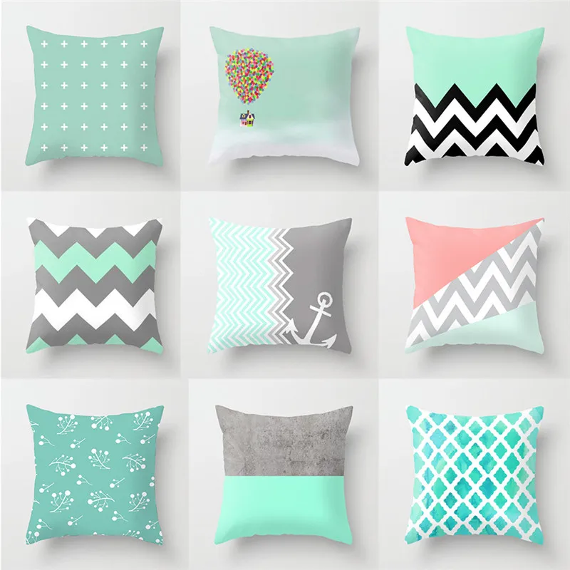 1PCS 45x45CM Green Series Cushion Cover Polyester Peach Skin Geometric Decorative Pillowcase for Sofa Bed Living Room Home Decor | Дом и сад