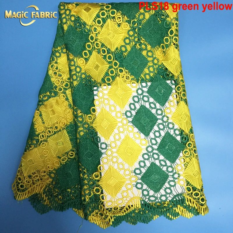

Бесплатная доставка (5 ярдов/шт) Высококачественная африканская гипюровая кружевная ткань зеленого и желтого цвета с алмазным узором для пл...