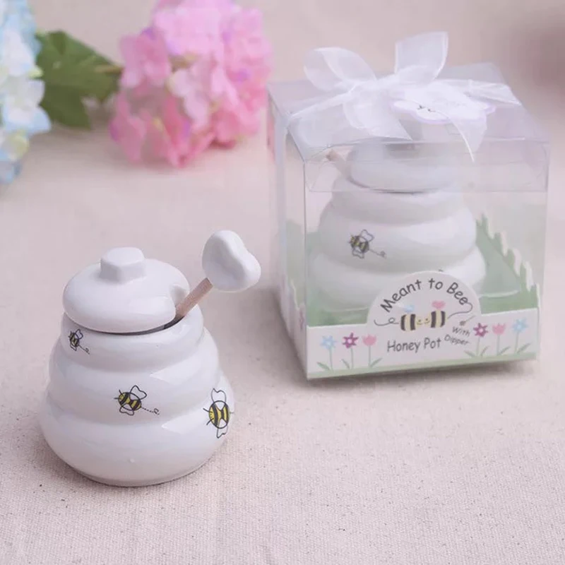 

50pcs lot wholesale Ceramic Meant to Bee Honey Pot Bridesmaid gift Wedding favors bridal shower giveaways party souvenir