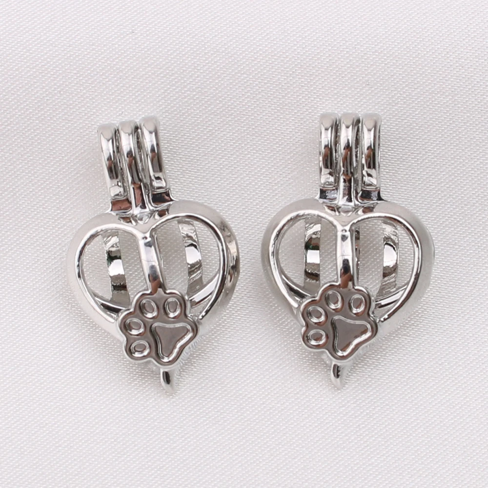 10pcs Mini Heart Shape Dog Paw Pearl Cage Pendant Essential Oil Diffuser Bead Lockets Necklace Charms for Oyster | Украшения и