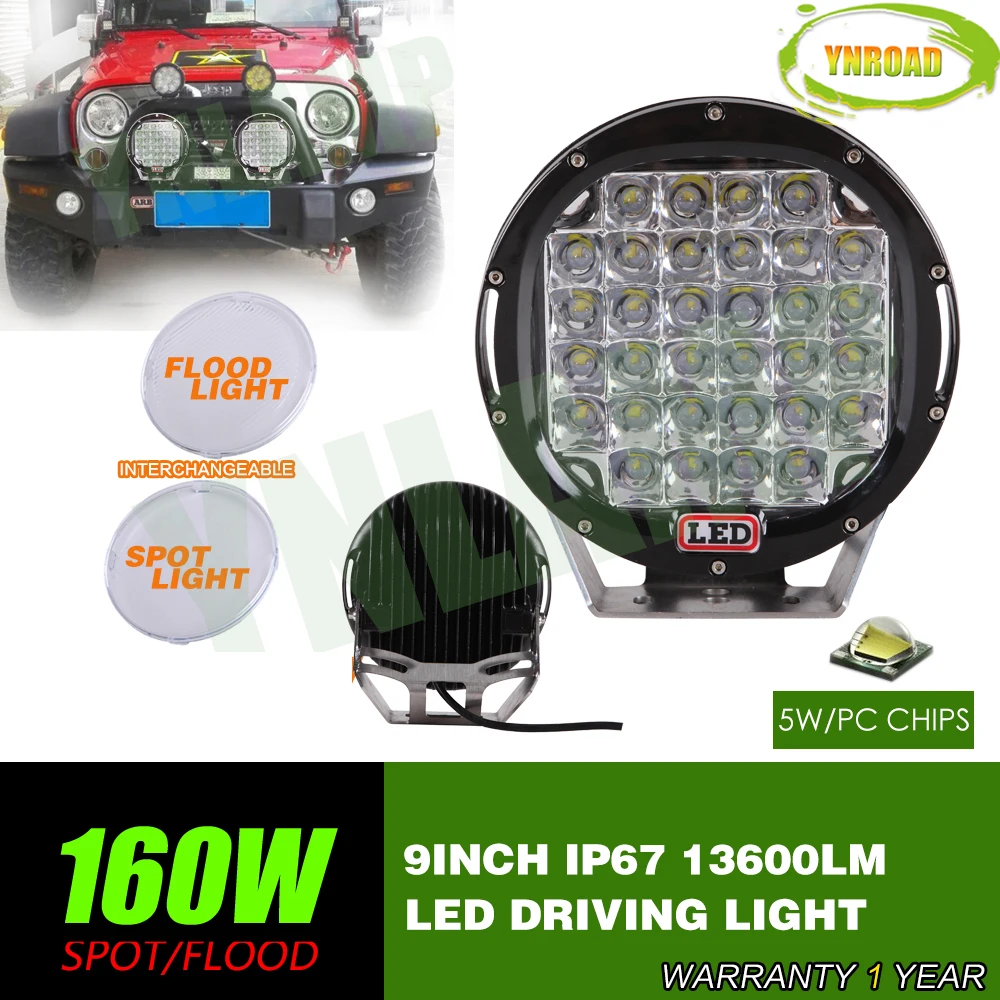

YNROAD 2pcs 160w 9inch black led off road light led work light led driving light for SUV,ATV,UTV use 14400LM