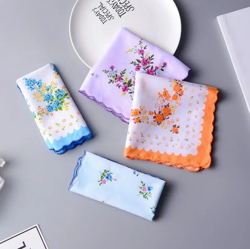 100% хлопок платок дамы Цветочный партия Декор ткань салфетки Винтаж Hanky Оман