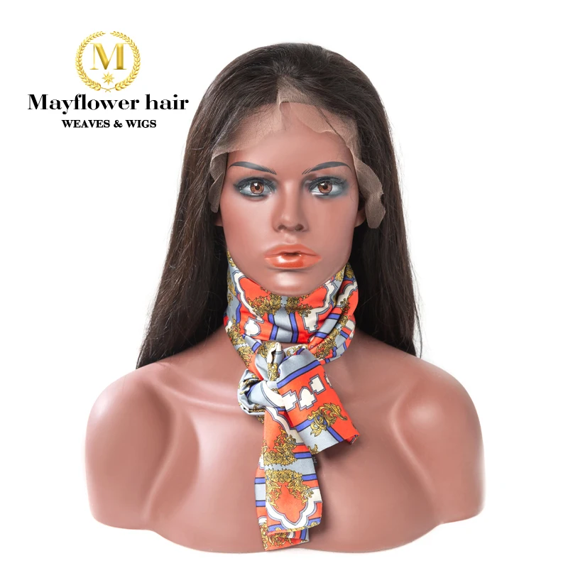 Mayflower 13x" парики на шнурках Необработанные девственные прямые волосы натуральный цвет 150% Плотность отбеленные узлы с линией волос младенца