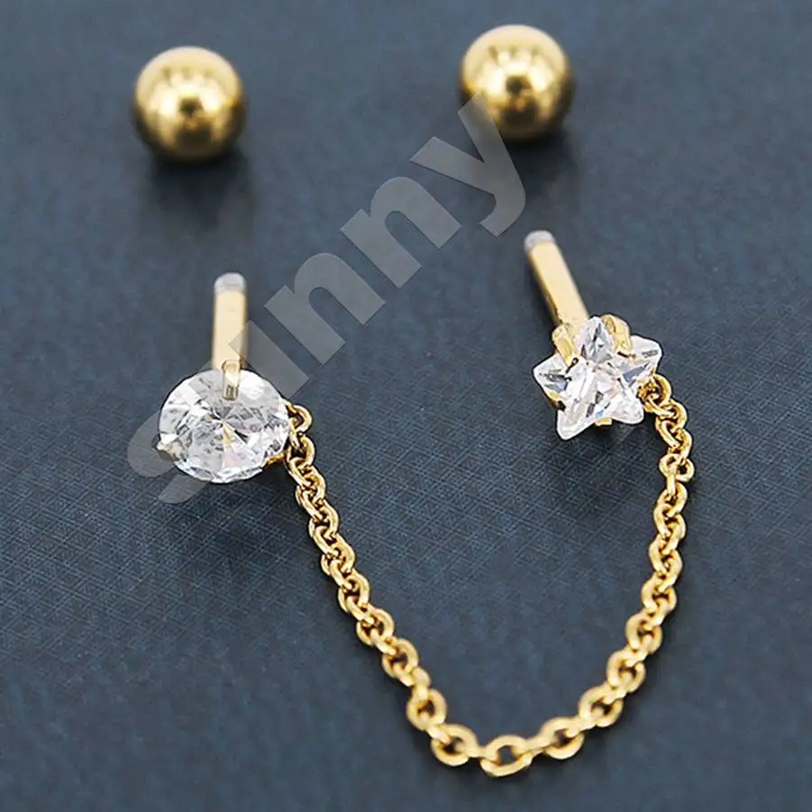 1 шт., титановое кольцо Labret для губ, звезда, циркон, анодированный, с внутренней резьбой, кисточка, драгоценный камень, Монро, 16 г, трагус, спираль, пирсинг для ушей