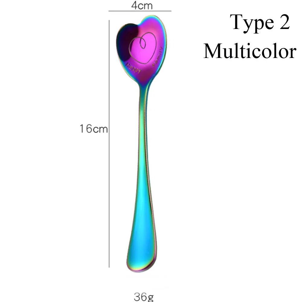 Type2 multicolor Красочная кофейная ложка в форме сердца из нержавеющей стали, свадебная десертная чайная ложка, кухонные принадлежности, Роскошная Посуда - Цвет: Type2 multicolor