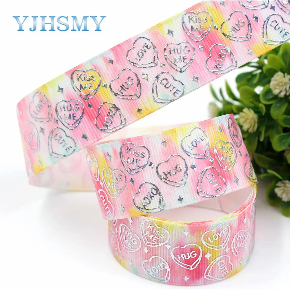 YJHSMY D-18407-649 25 мм 10 ярдов Любовь Серебряная фольга ленты термопечать grosgrain