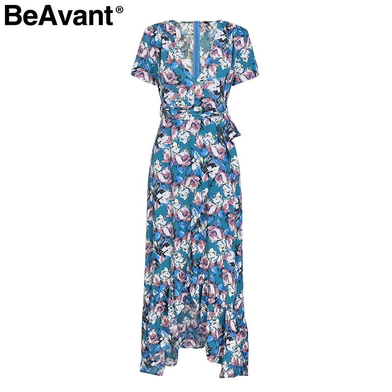 BeAvant Sexy v шеи высокого летнее платье с разрезом от бедра Для женщин цветочным