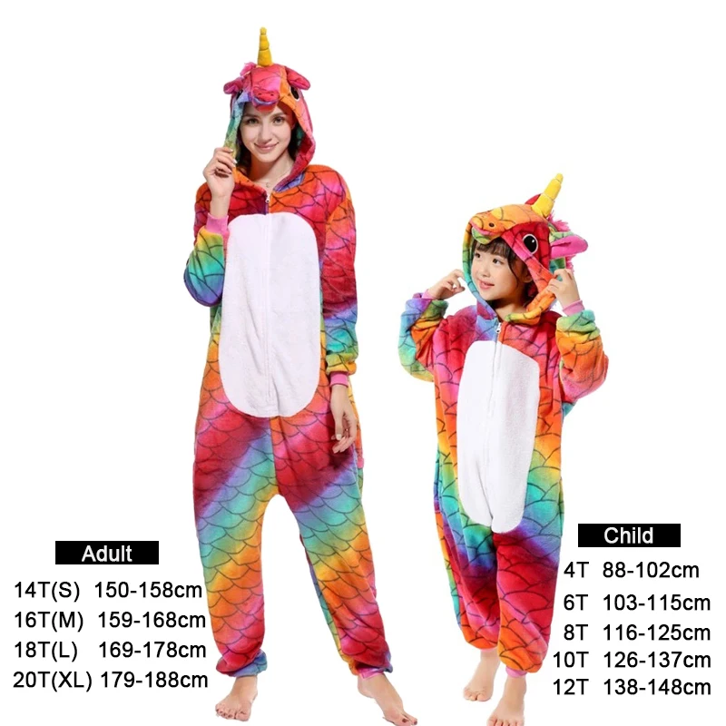 Fish scale Unicorn Детские пижамы Одежда для мальчиков и девочек с розовой Свинкой комплекты пижам с животными пижамы с героями мультфильмов маскарадный костюм для женщин и мужчин зимний фланелевый единорог пижамы - Цвет: Fish scale Unicorn