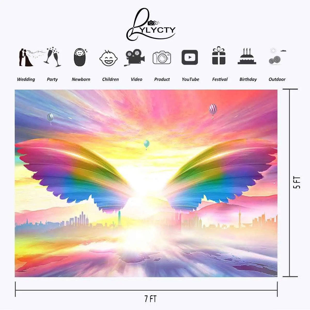 7x5ft Красочные Крылья студия фон сказочное небо Солнечный свет фотографии фоновые