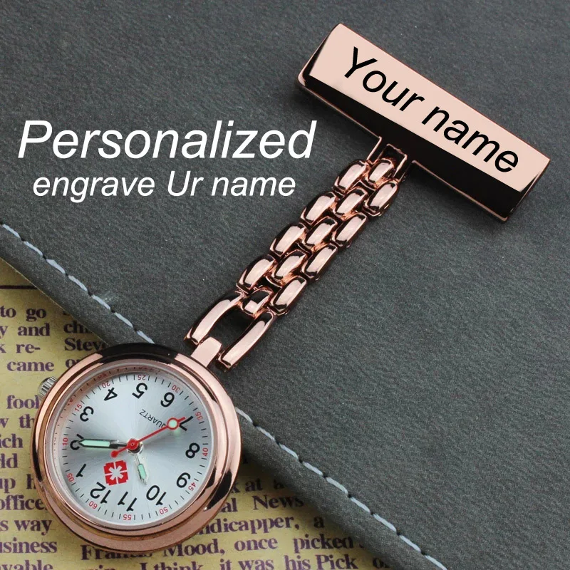 

Personalize Customize Engraved with Your Name LOGO Stainless Steel Lapel Pin Brooch TOP Quality Rose Gold Fob Nurse Watch