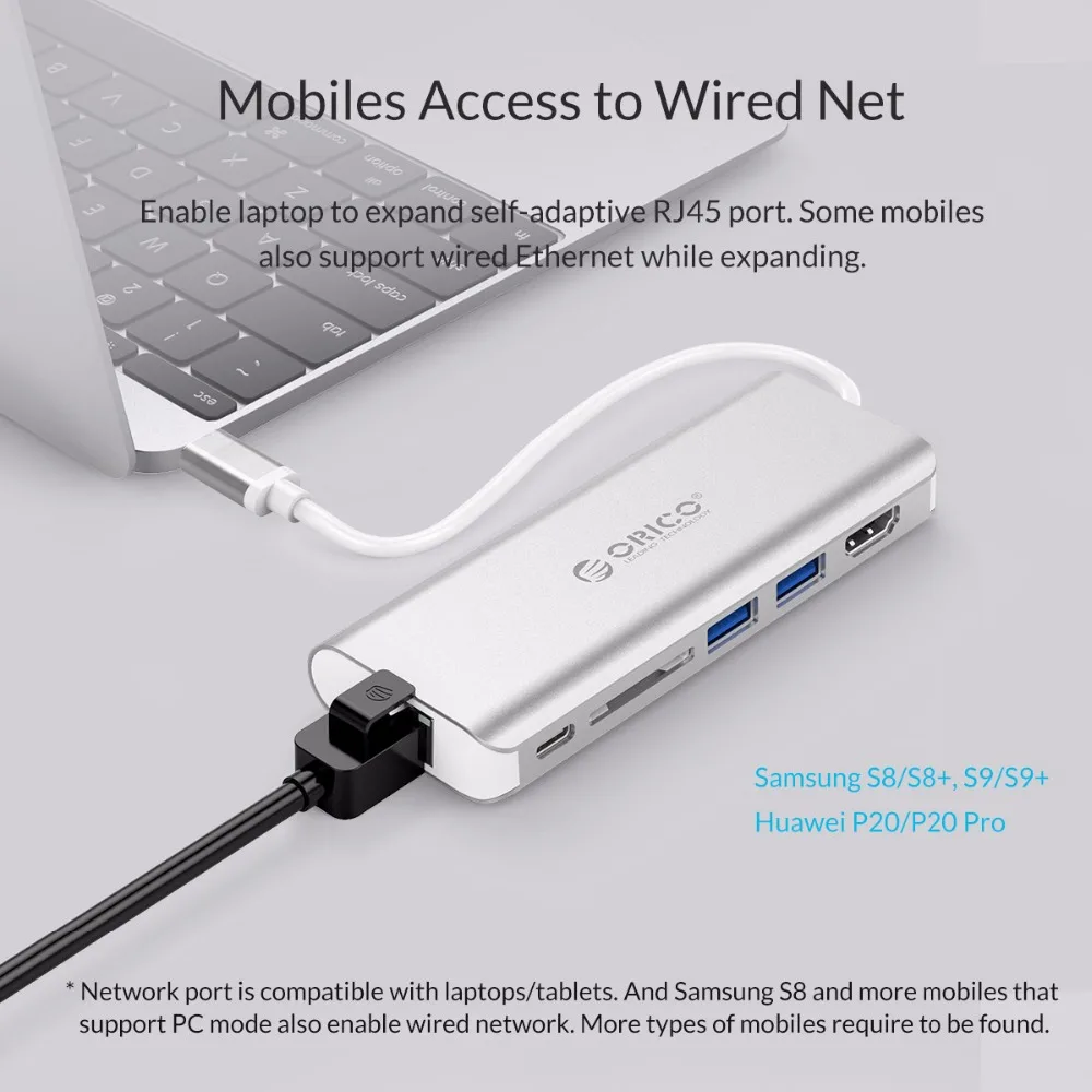 ORICO USB C концентратор type C-HDMI RJ45 VGA для MacBook samsung HUAWEI type C USB 3,0 концентратор 15 см usb-хаб
