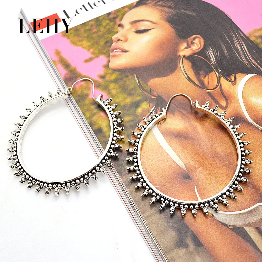 LEIIY изысканный кристалл большой круг себе Хооп Серьги для Для женщин Серебряный