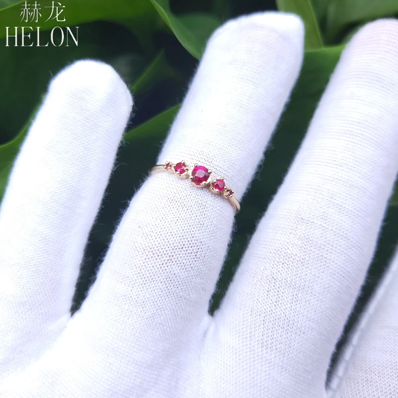 HELON Solid 14K(AU585) Желтое золото Сертифицированный круглый безупречный 0.23ct с натуральным красным Рубином обручальное кольцо женские модные ювелирные изделия