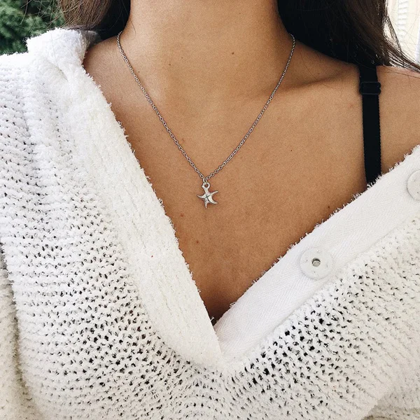 Seblasy New Fashion Big Statement Clavicle Chain Star Moon Triangle Infinity Leaves Simulated Pearl Necklaces Pendants for Women | Украшения