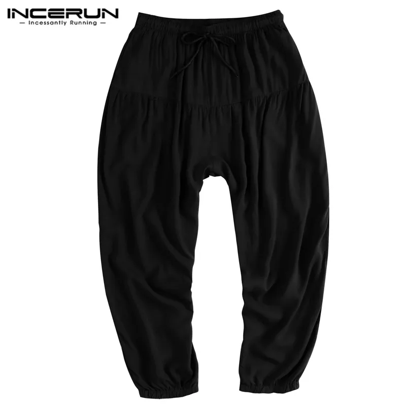 INCERUN Ретро 5XL Мужские Широкие штаны-шаровары брюки в стиле хип-хоп для бега тренировок танец тренажерные залы Masculino, эластичная резинка на талии, черный