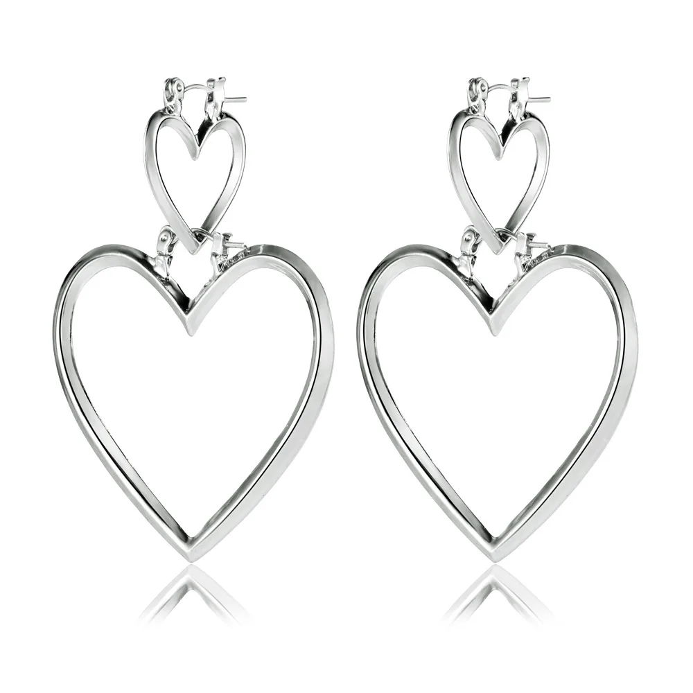 Женские серьги подвески с сердечками золотого и серебряного цвета длинные