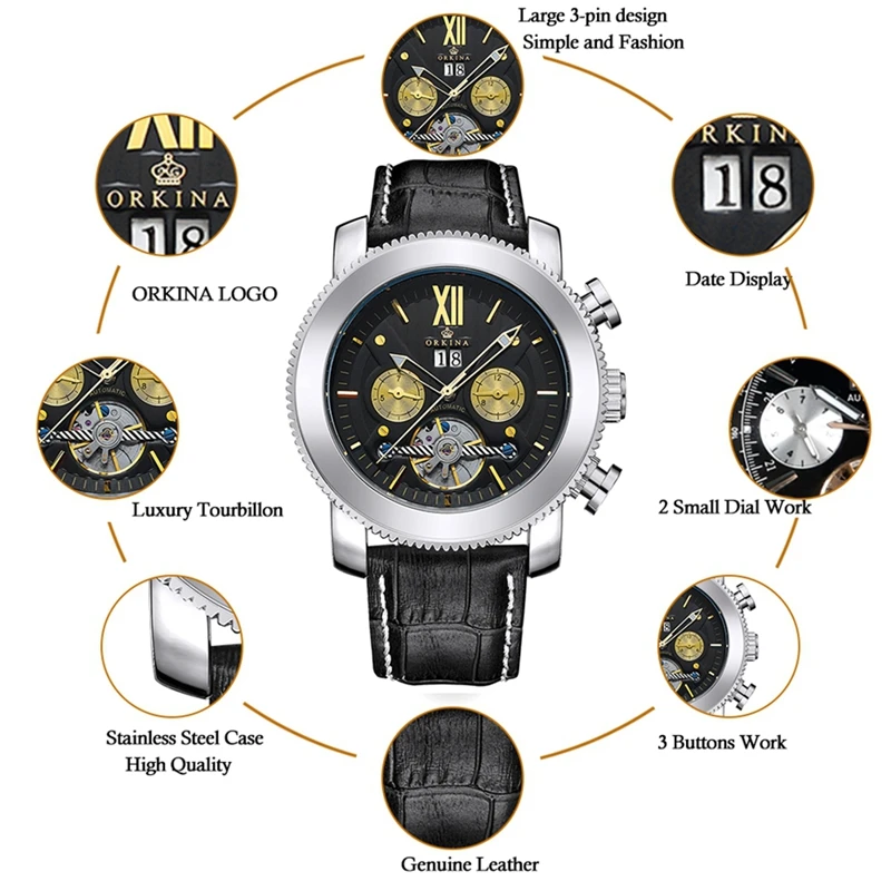 

Luxury Tourbillon Automatic Mechanical Watches Men Luxury Brand Orkina Watch Men Mechanical Watches Leather Wrist Watches