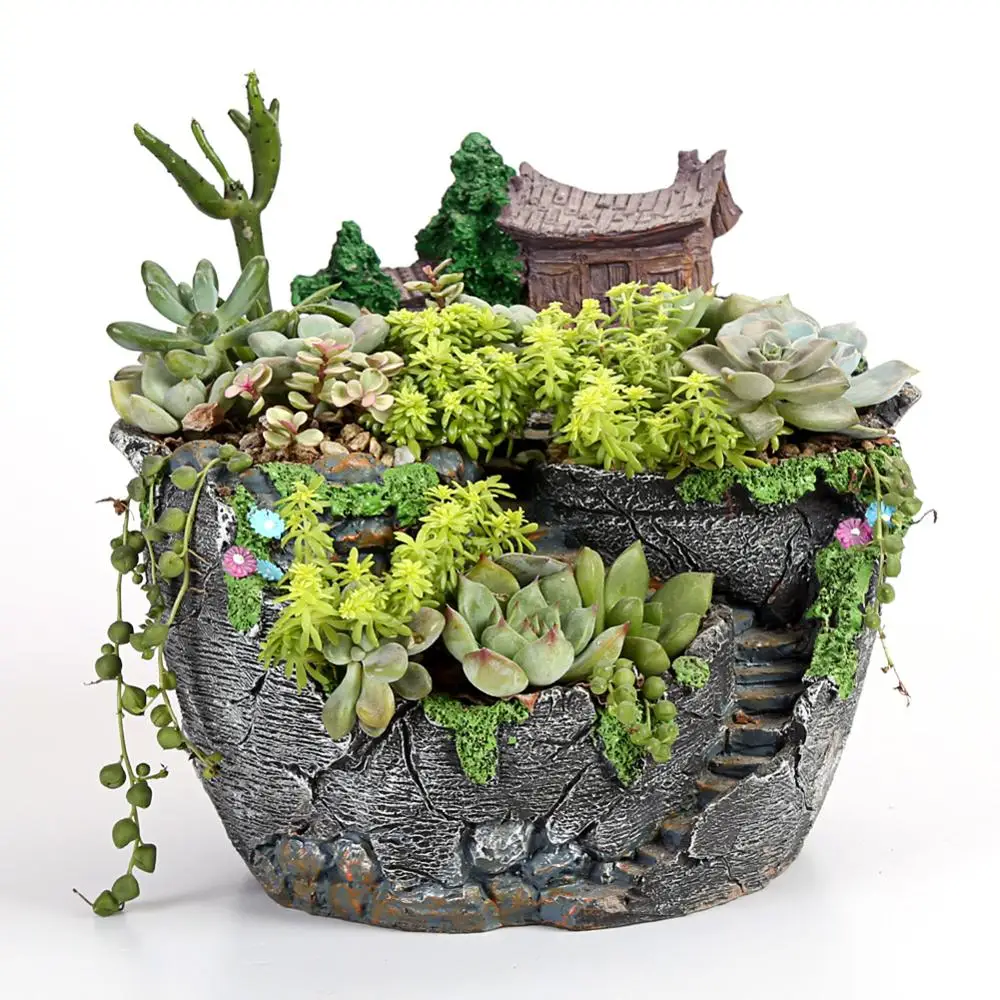 

Creative Resin Flower Pot Desktop Succulent Plants Bonsai Holder Planter Flowerpot Home Decoration Ornament Miniature Landscape
