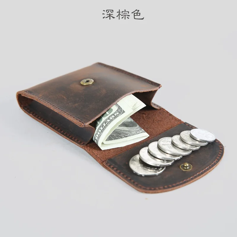 Dark brown Genuine Leather Unisex Coin Wallet Simple Fashion Porte Monnaie Femme Hasp Porte Monnaie Porte Monnaie Homme Coin Purse Small - Цвет: Dark brown