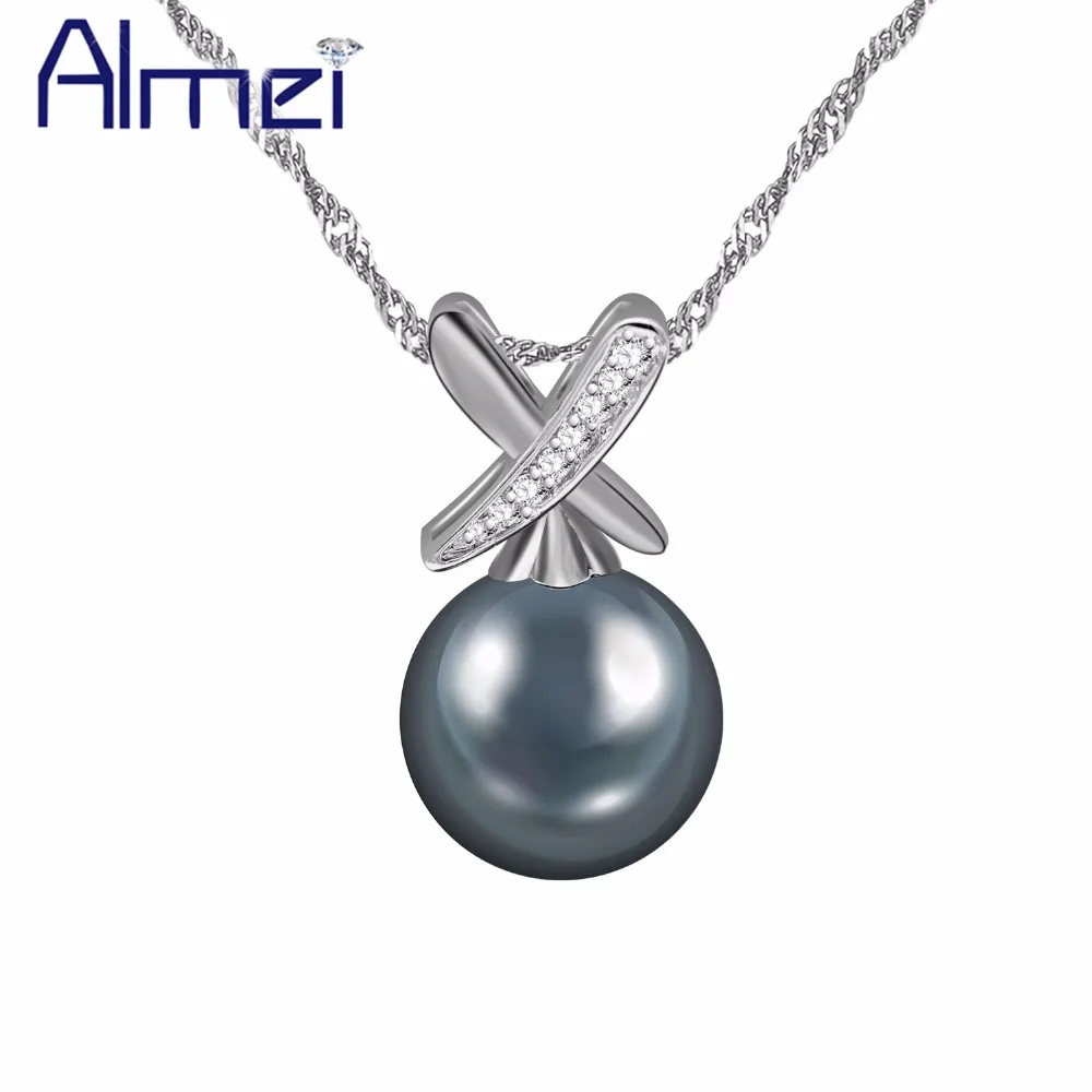 Almei Черный Создан Жемчужные Ожерелья для Женщин Ювелирные Изделия Девушки