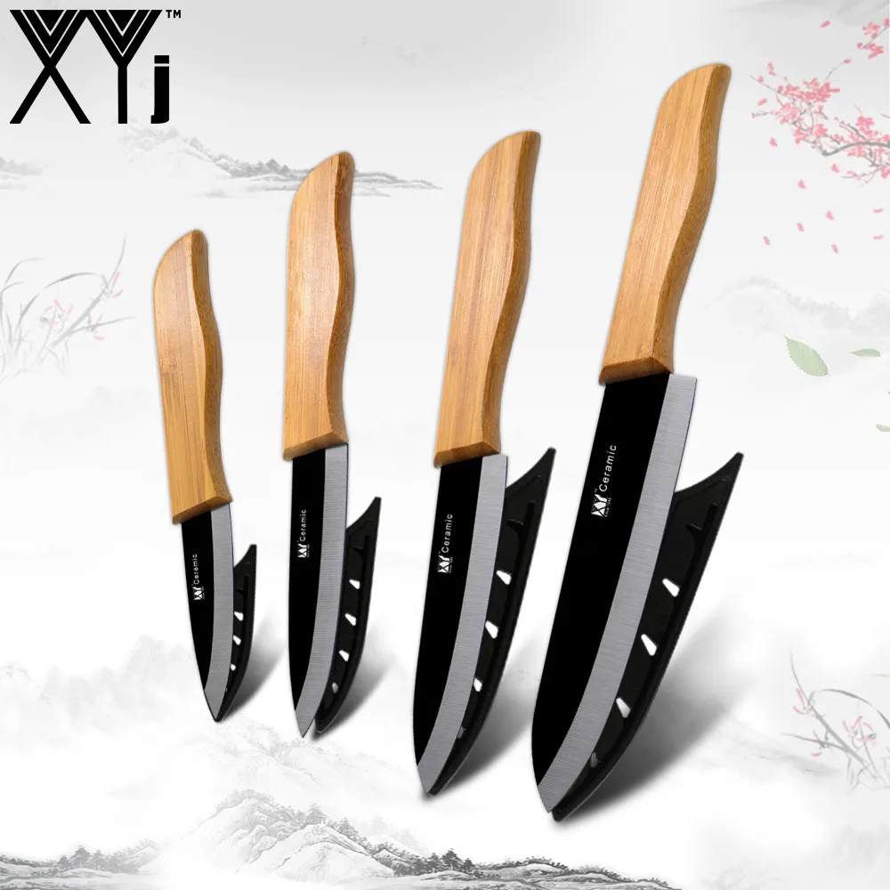 Black Wave XYj керамические циркониевые ножи оксида мяса Кливер бамбуковая очистка нарезка кухонный нож наборы циркония кухонные инструменты - Цвет: Black Wave