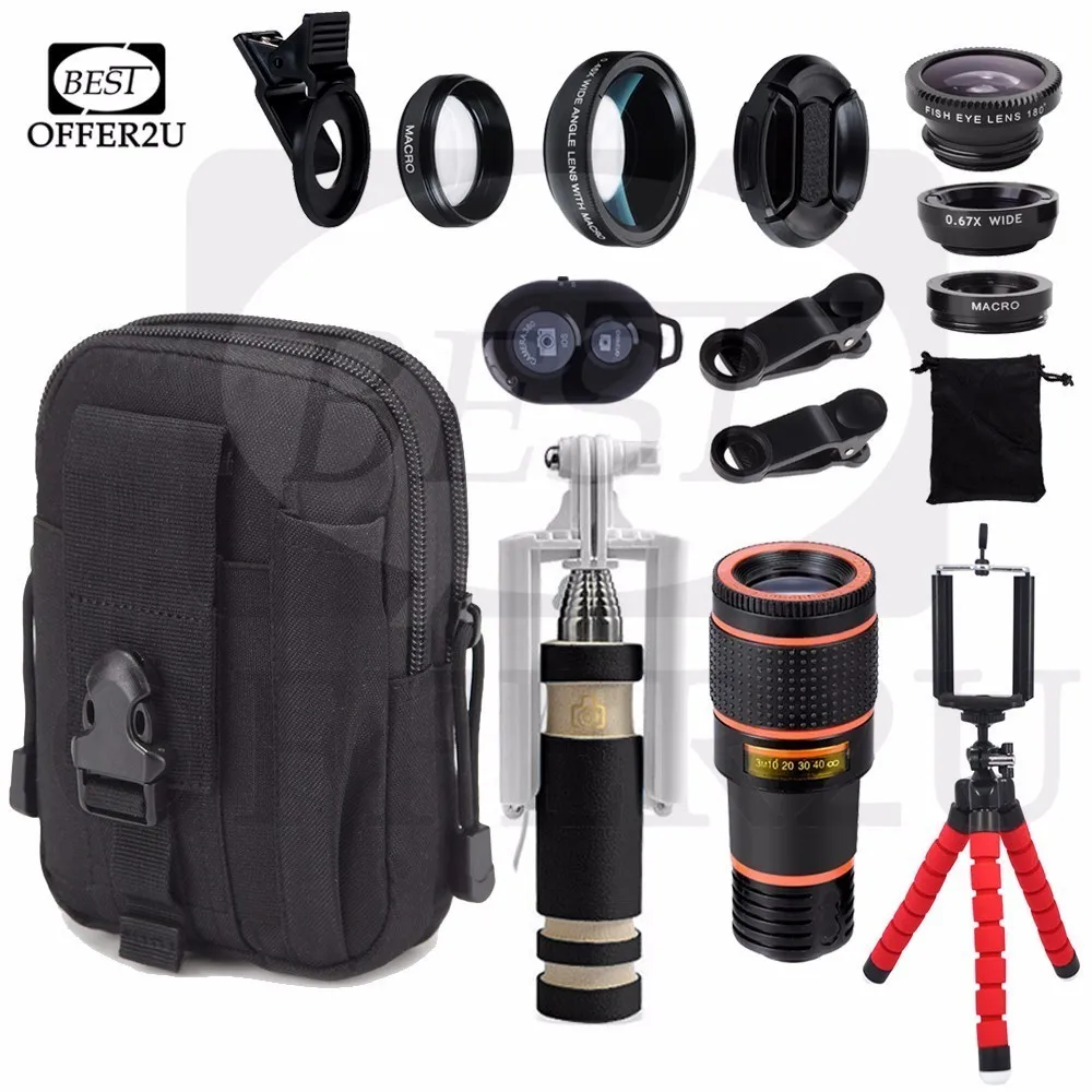 0.45X Wide Angle 12.5X Macro Lens 12X Telephoto Zoom Lentes Flexible Tripod Holder Fisheye Lents Military Tactical Sport Bag Set|fisheye lente|lens