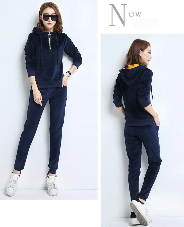 Женский Бархатный спортивный костюм RLYAEIZ толстовка с капюшоном и штаны