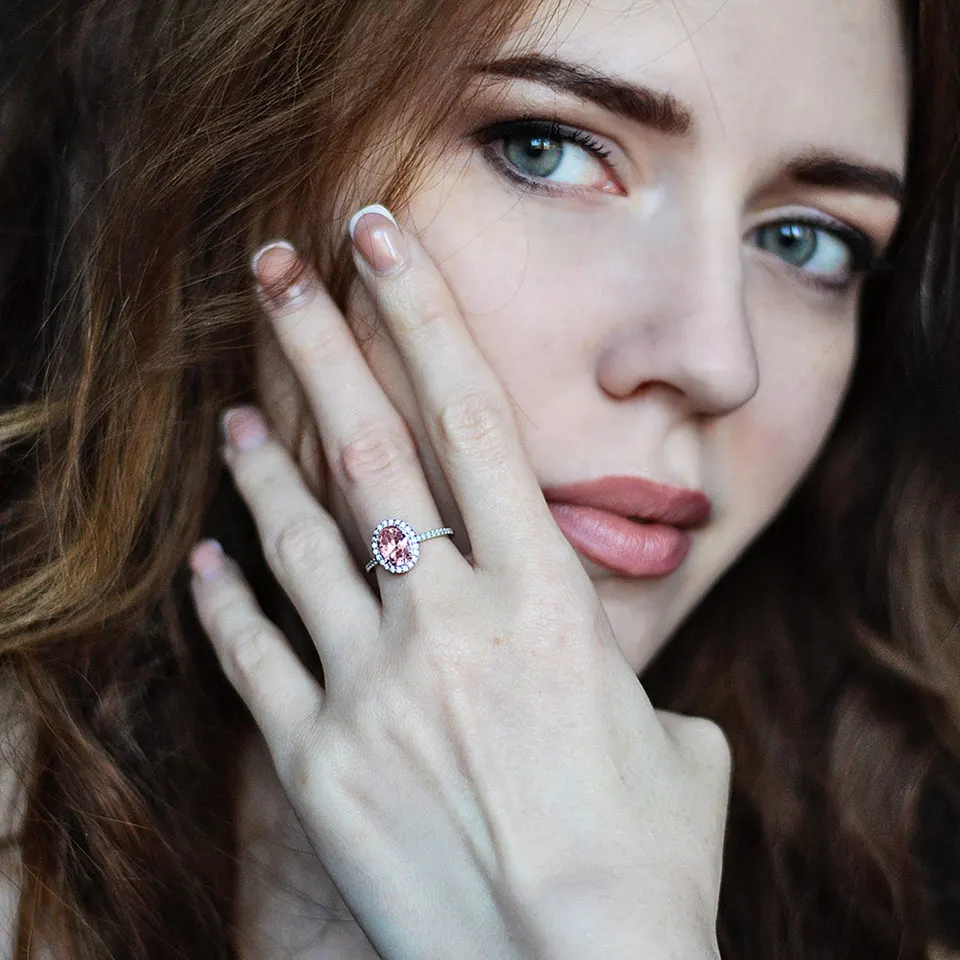 UMCHO, 925 пробы, серебряное кольцо, овальное, классическое, розовое, морганит, кольца для женщин, обручальное, драгоценный камень, обручальное кольцо, хорошее ювелирное изделие, подарок