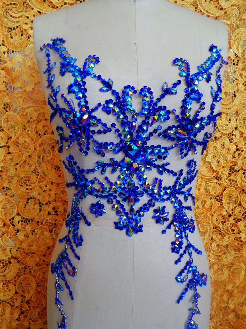 A25 чистый ручной работы ослепительный темно-синий пришивной стразы аппликация