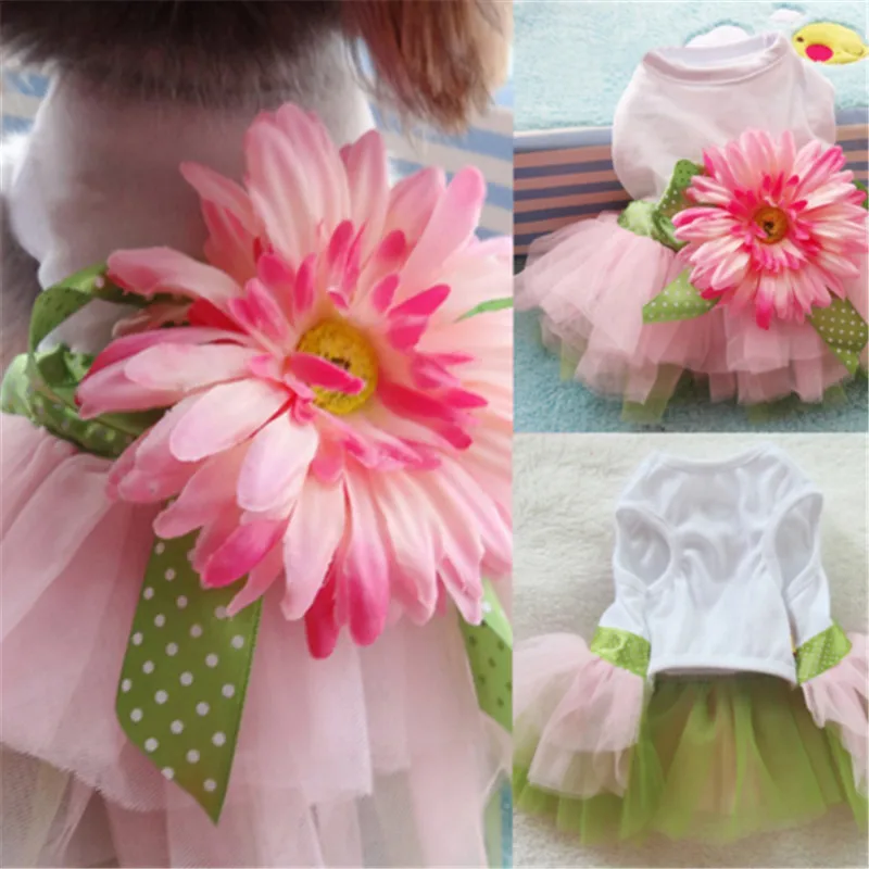 New Hot Small Dog Floral Skirts Girl Satin Layered Party Wedding Pet Casual Autumn Clothes | Дом и сад