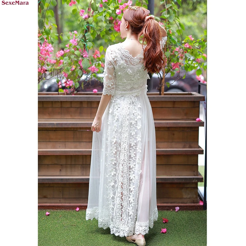 Новинка 2020 модное кружевное Сетчатое платье с разрезом и трехмерной вышивкой