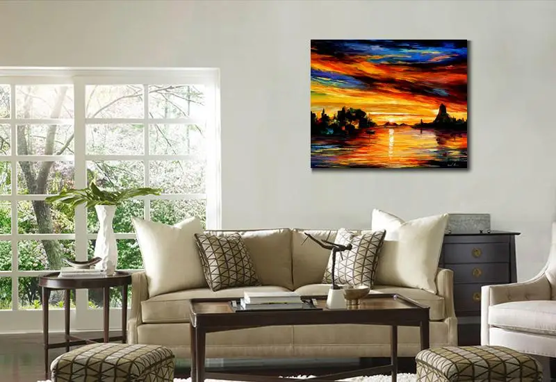 Canvas wall pictures pop art sicily catania palette knife oil painting landscape modern home decor | Дом и сад