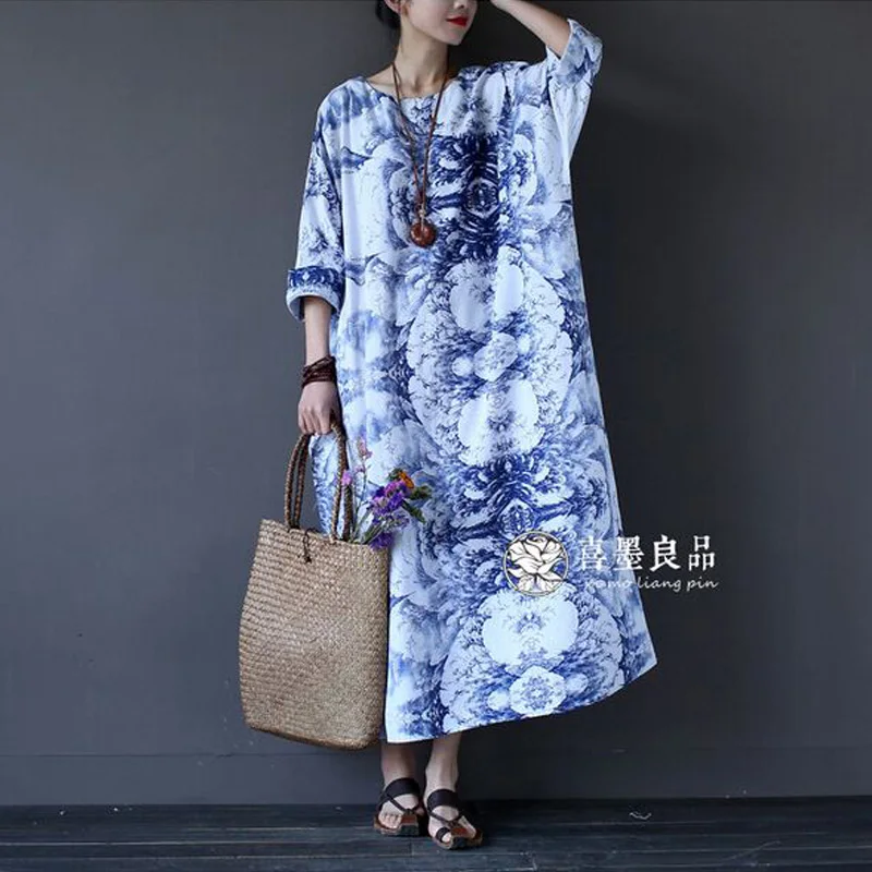 Новинка 2017 модное женское платье с вышивкой повседневное длинное льняное