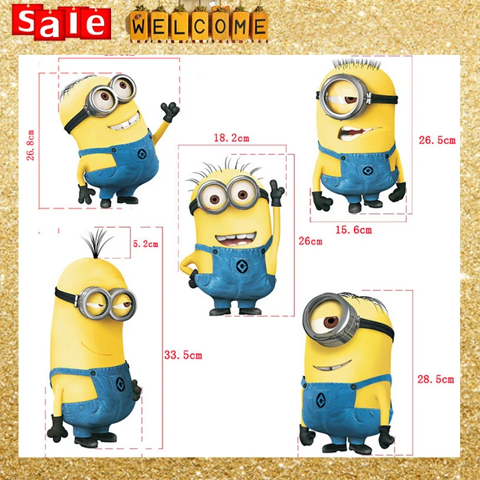 5 шт./уп. Забавный Мультфильм Гадкий я Стикер Стены для Спальни ребенка Миньоны