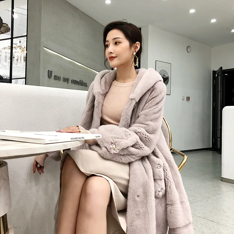 Haining мех трава новая импортная Вельветовая норковая шуба Женская длинная | одежда