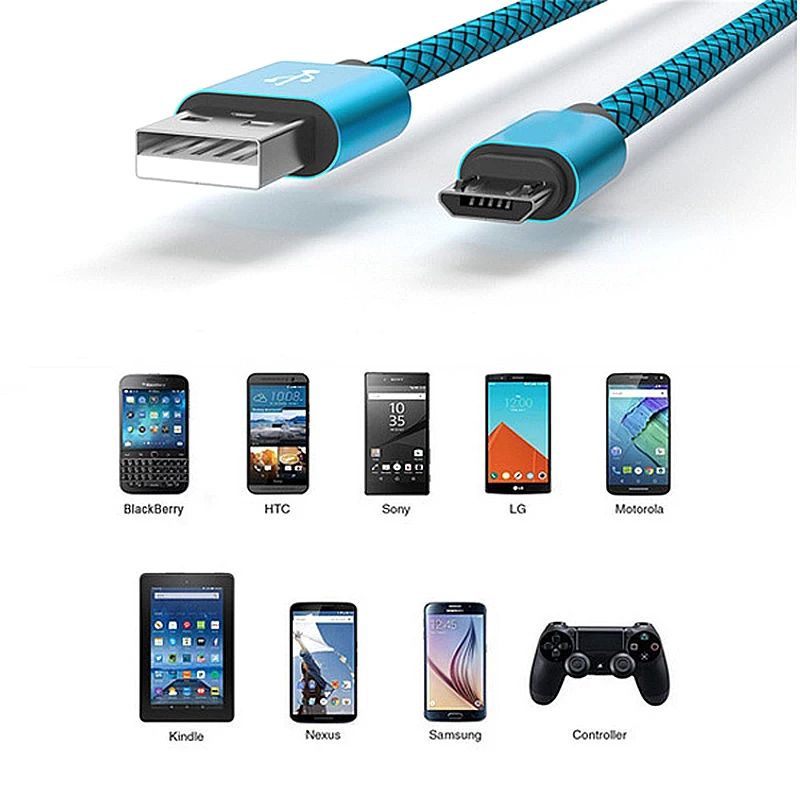 Новый прочный нейлоновый кабель Micro USB в оплетке для Samsung Xiaom Huawei передачи данных