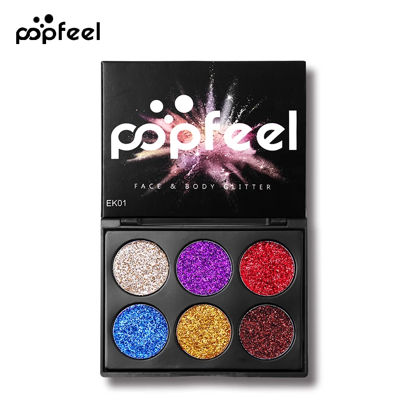 Popfeel, 6 цветов, бриллиантовый блеск, металлик, палитра теней для век, макияж, блеск, водостойкий блеск, длительные тени для век, косметика