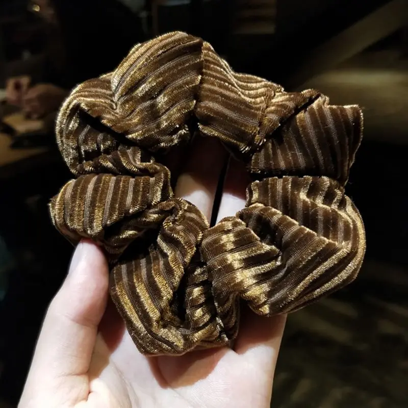 

Women Girls Modern Simple Ruched Rubber Band Glitter Corduroy Velvet Solid Color Large Intestine Hair Rope Stripes Textured Scru