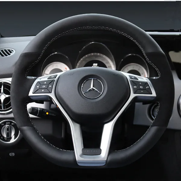 Черная кожа замша DIY сшитый вручную чехол рулевого колеса автомобиля для Mercedes-Benz