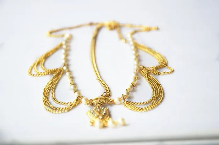2019 New Fashion Boho Gold Color Elegant Arificial Pearl Chail Tassel Head Chain Headdress Hairband Pieces Hair Jewelry Women | Украшения и