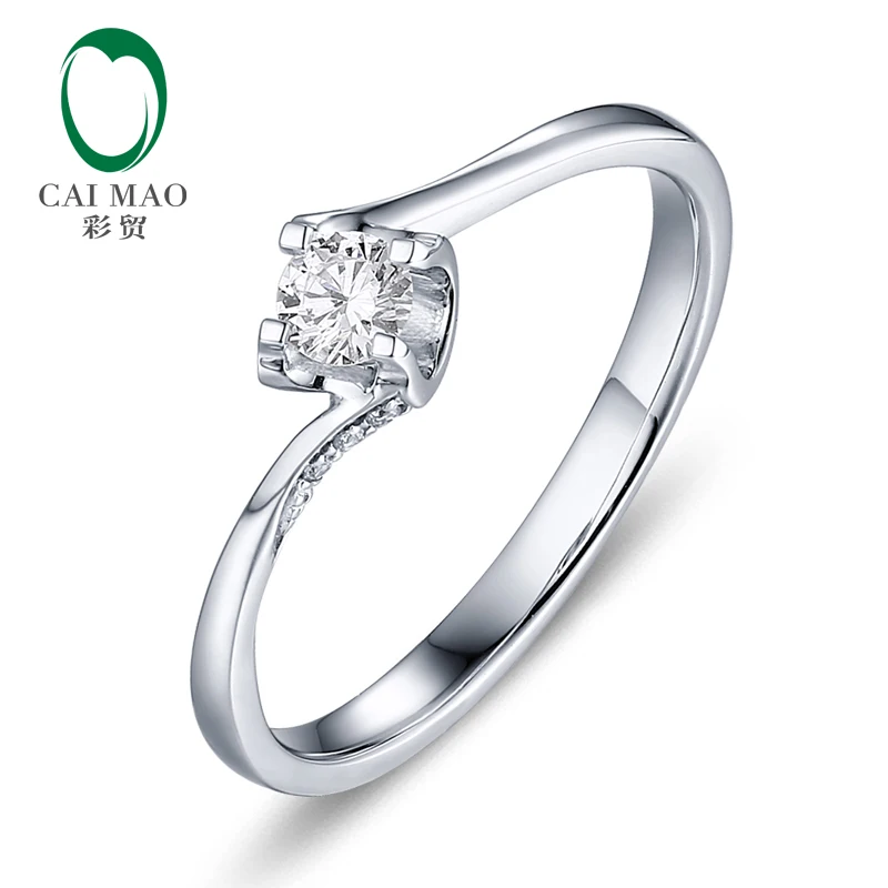 

CaiMao 0.14ct Natural Round F VS Diamond Engagement Ring 14K White Gold Wedding for Women