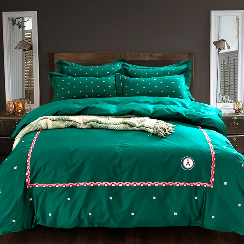 100% Cotton Embroidered Modern Hotel Bedding set King Queen size 4Pcs Duvet cover Bed sheet Pillow shams40 | Дом и сад