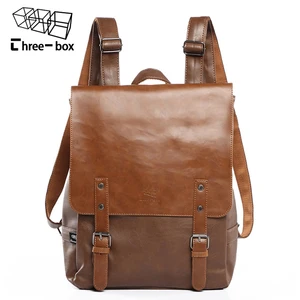 Брендовая кожаная мужская сумка Three-box, повседневный мужской школьный рюкзак, модные рюкзаки для ноутбука, винтажные дорожные рюкзаки для колледжа, мужской рюкзак