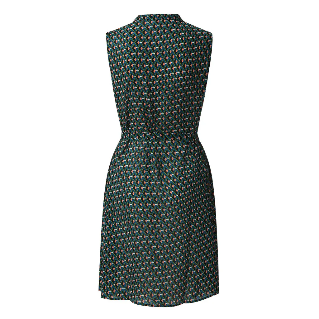 Свободное повседневное летнее женское платье с принтом и бантом без рукавов