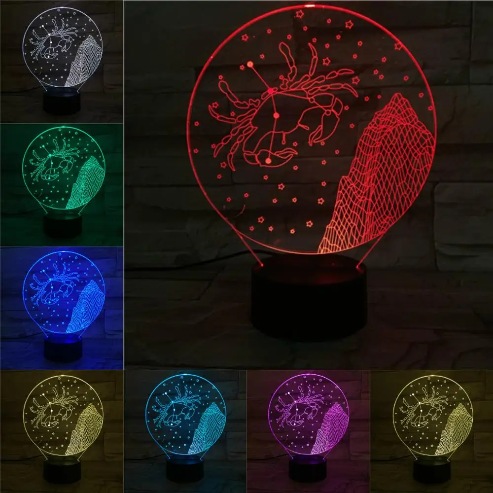 Звезда Рак 3D лампа Ночной светильник LED многоцветная вспышкой исчезают товары